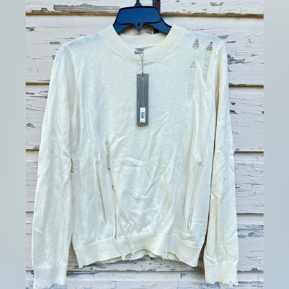 Hudson Jeans Cashmere Blend Distressed Soft Twist Back BoHo Pullover Sweater L - Picture 7 of 16